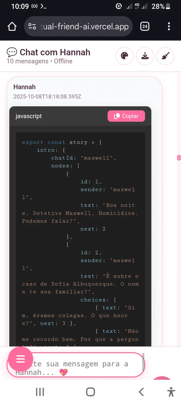 Screenshot of the Hannah Bot web interface