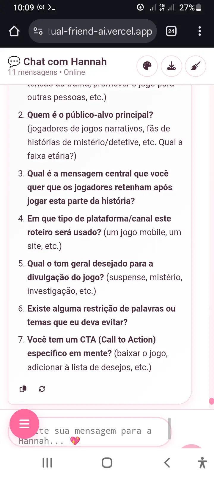 Another screenshot of the Hannah Bot web interface
